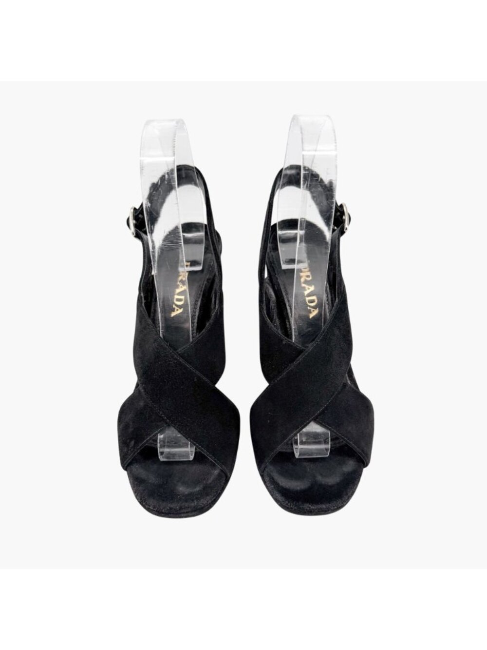 Prada Cross Strap Platform Sandals Black Suede Size 37.5 US 7.5 Women’s - Picture 2 of 15